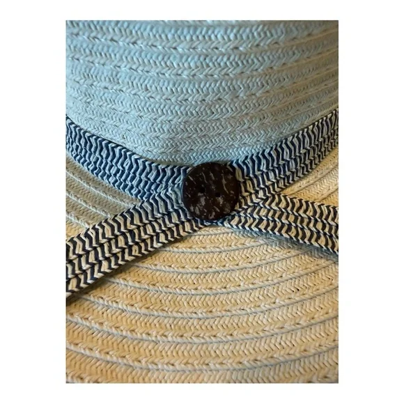 World Market Wide Brim Straw Hat with Blue‎ Trim and Bow With Button Style - Picture 15 of 15
